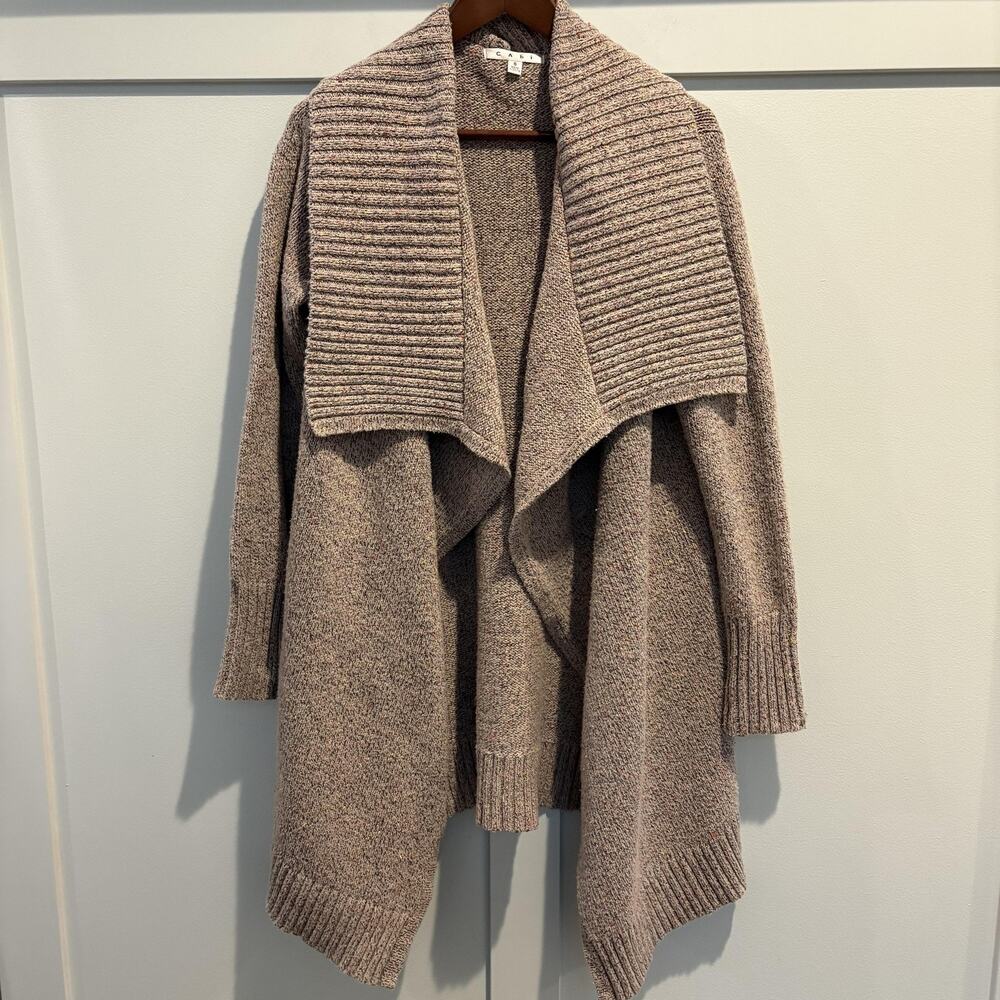 Cabi Sweater Womens Small Beige‎ Open Front Cardigan Shawl Collar Pockets Draped